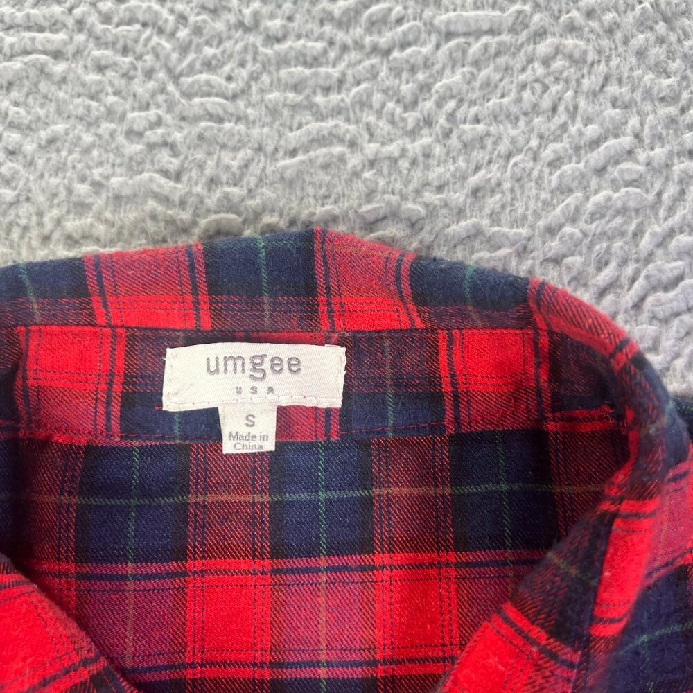 Umgee USA Top Womens Small Red Plaid Embroidered Flannel Button Aztec Western - Picture 8 of 9